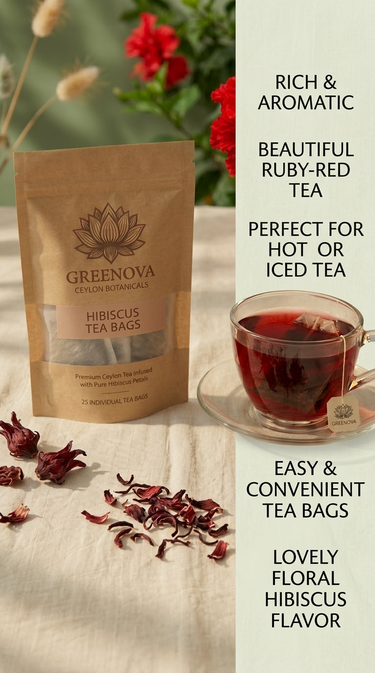 Hibiscus Tea Bags | Natural Hibiscus Herbal Tea | Greenova Ceylon Botanicals