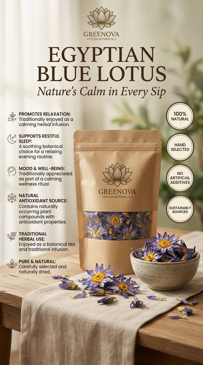 Dehydrated Egyptian Blue Lotus Whole Flowers | 100% Pure Nymphaea Caerulea | Herbal Tea for Lucid Dreams, Sleep & Relaxation