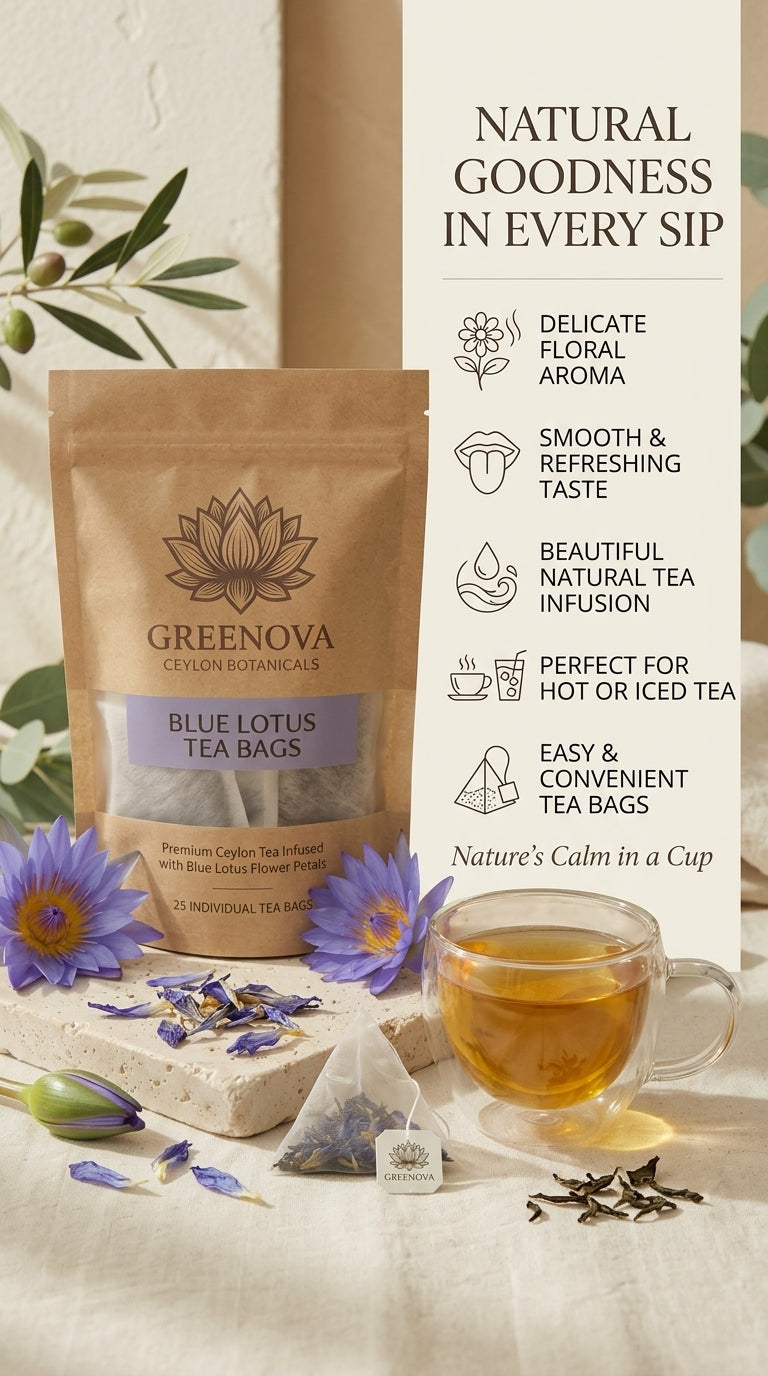 Blue Lotus Tea Bags | Natural Blue Lotus Herbal Tea | Greenova Ceylon Botanicals