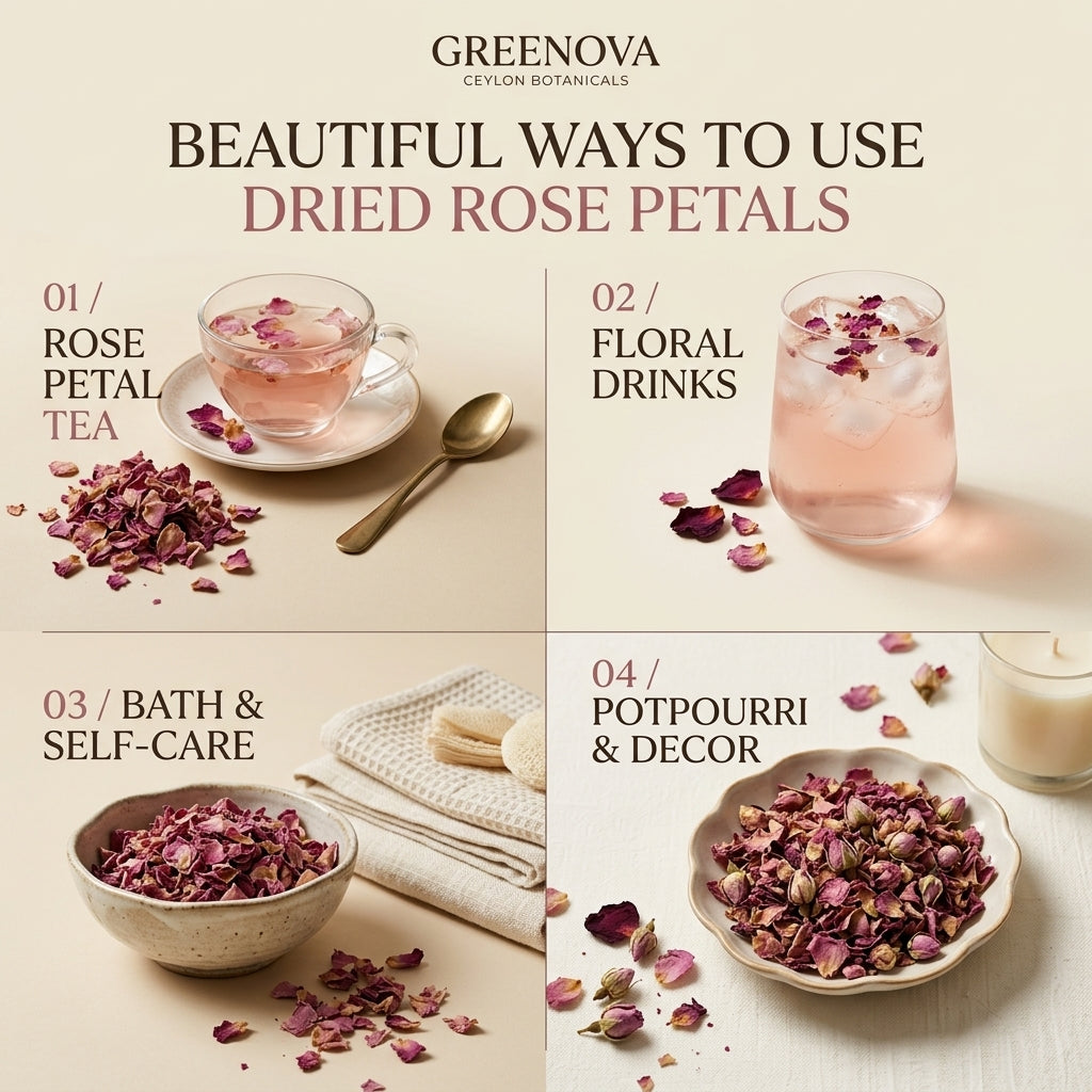 Dried Rose Petals | Natural Floral Tea & Botanical Ingredient | Greenova Ceylon Botanicals