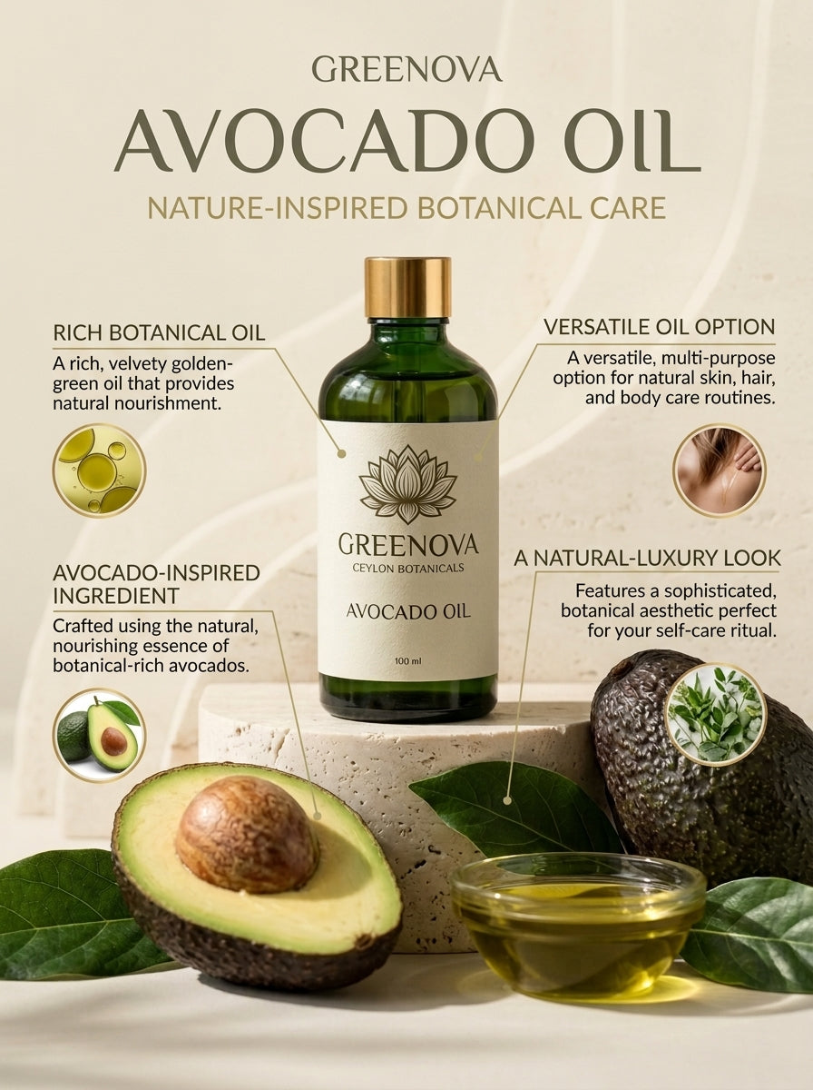 Avocado Oil for Skin & Hair Care | Greenova Ceylon Botanicals 15ml