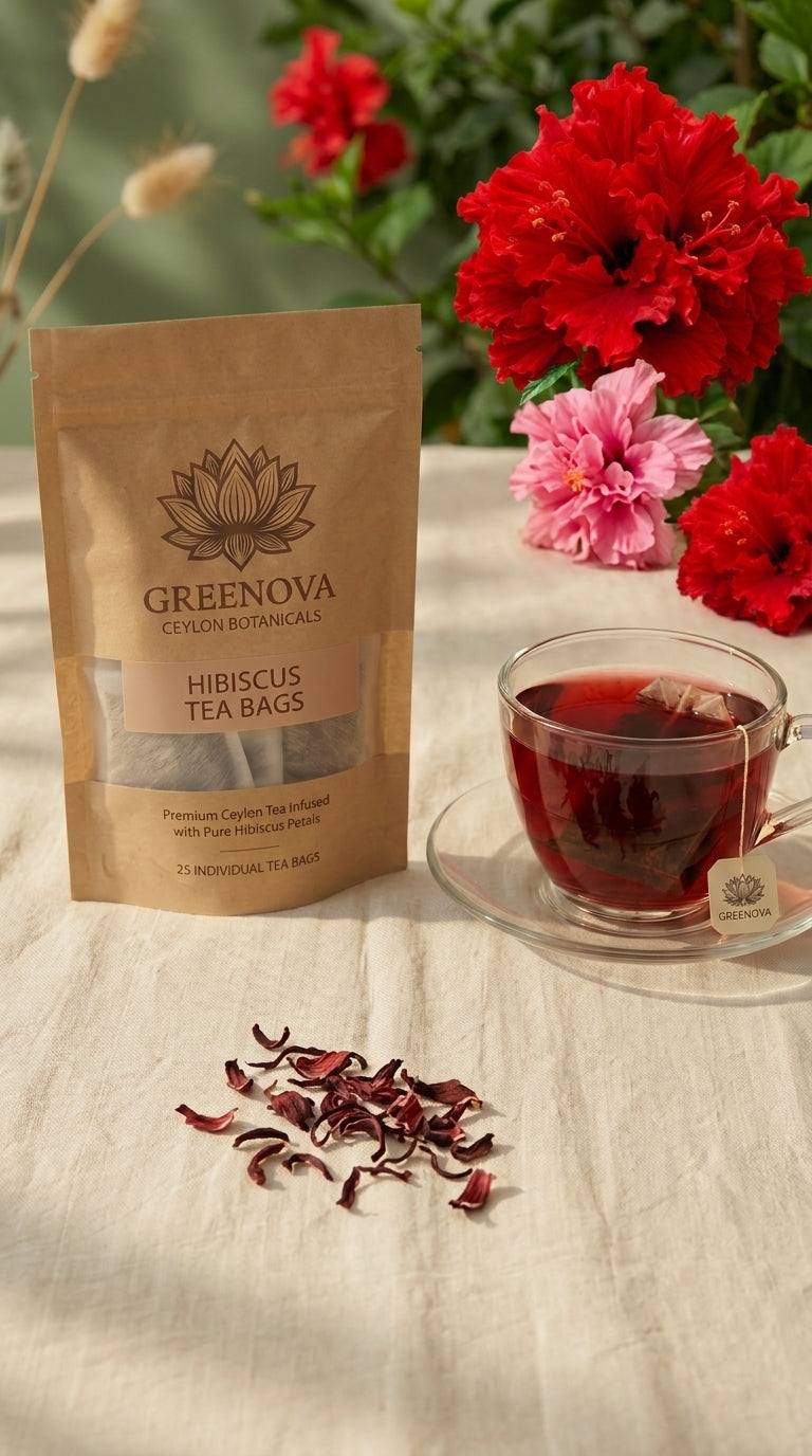 Hibiscus Tea Bags | Natural Hibiscus Herbal Tea | Greenova Ceylon Botanicals