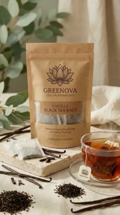 Vanilla Black Tea Bags | Aromatic Vanilla Black Tea | Greenova Ceylon Botanicals 20 tea bags