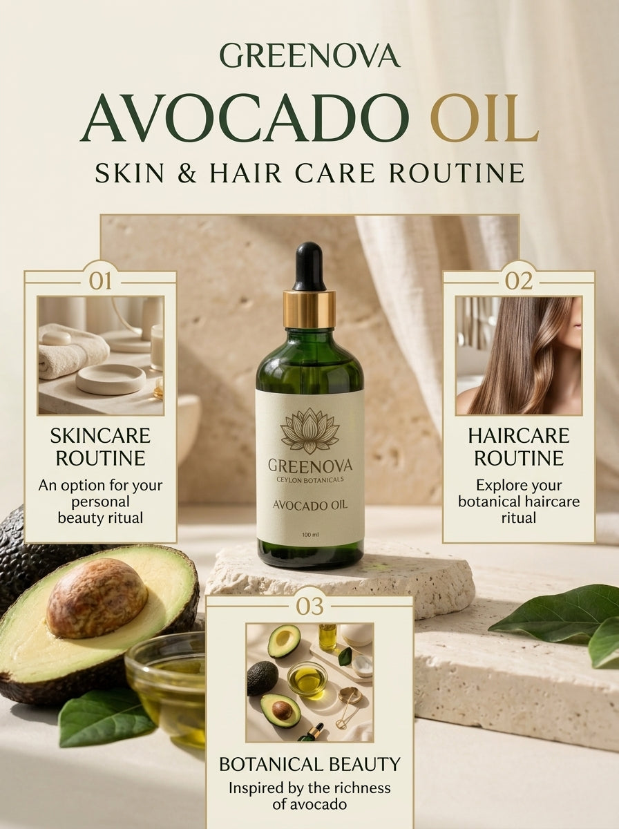 Avocado Oil for Skin & Hair Care | Greenova Ceylon Botanicals 15ml