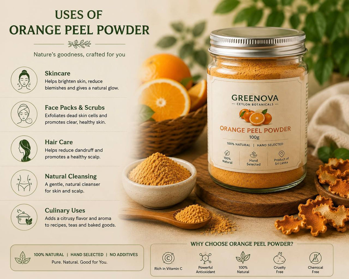Premium Orange Peel Powder | 100% Natural Dried Citrus Peel | Face Mask | DIY Skincare | Soap Making | Body Scrub | Product of Sri Lank