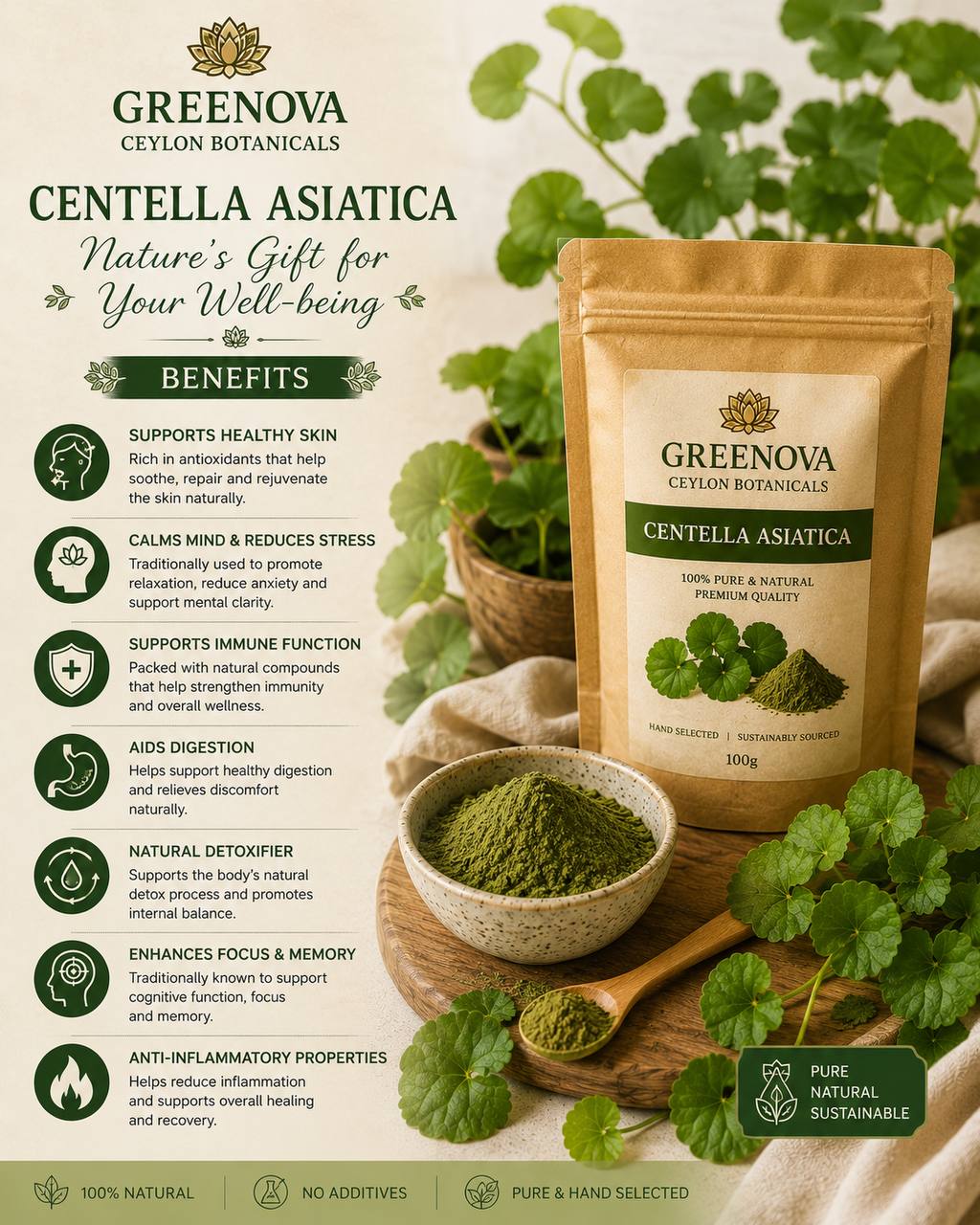 Premium Centella Asiatica Powder | Greenova Ceylon Botanicals