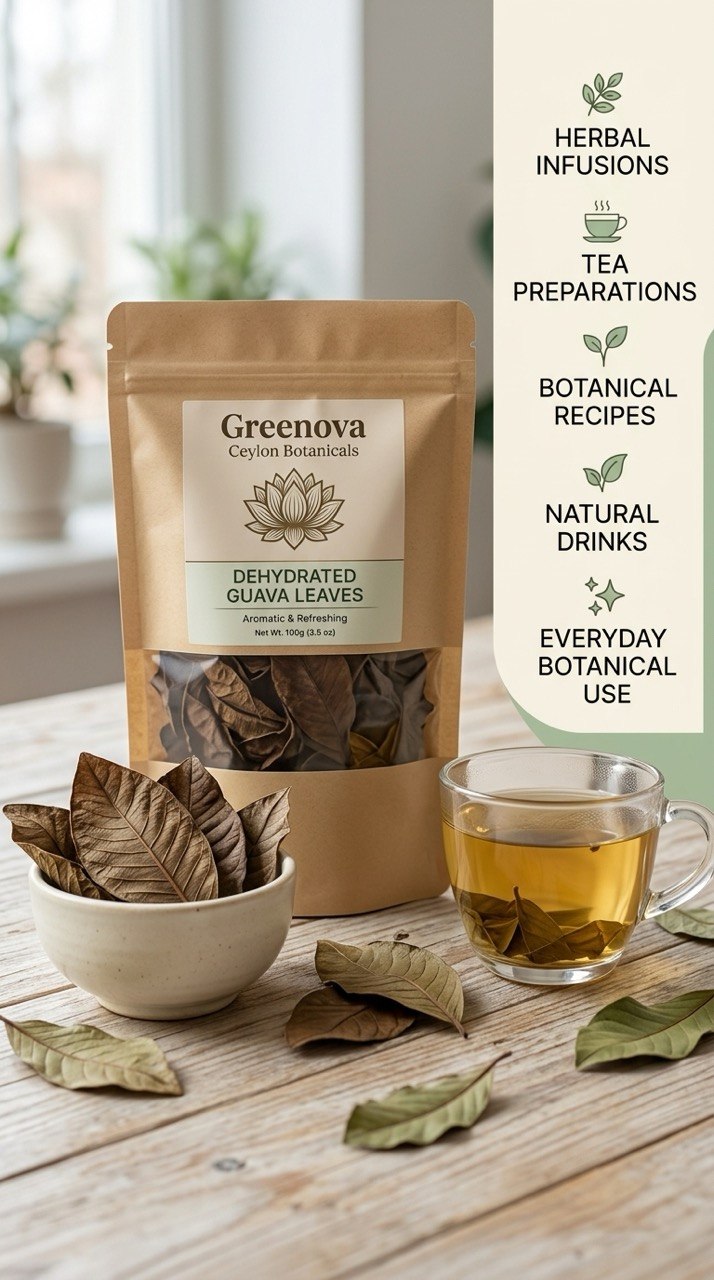 Dehydrated Guava Leaves | Dried Guava Leaf Herbal Tea | Greenova Ceylon Botanicals